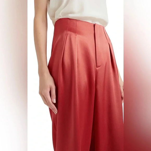 Cinq a Sept 5a7 SATIN RUTHY PANT Pleated Front Zip Closure Straight leg Size 4 - Picture 2 of 16